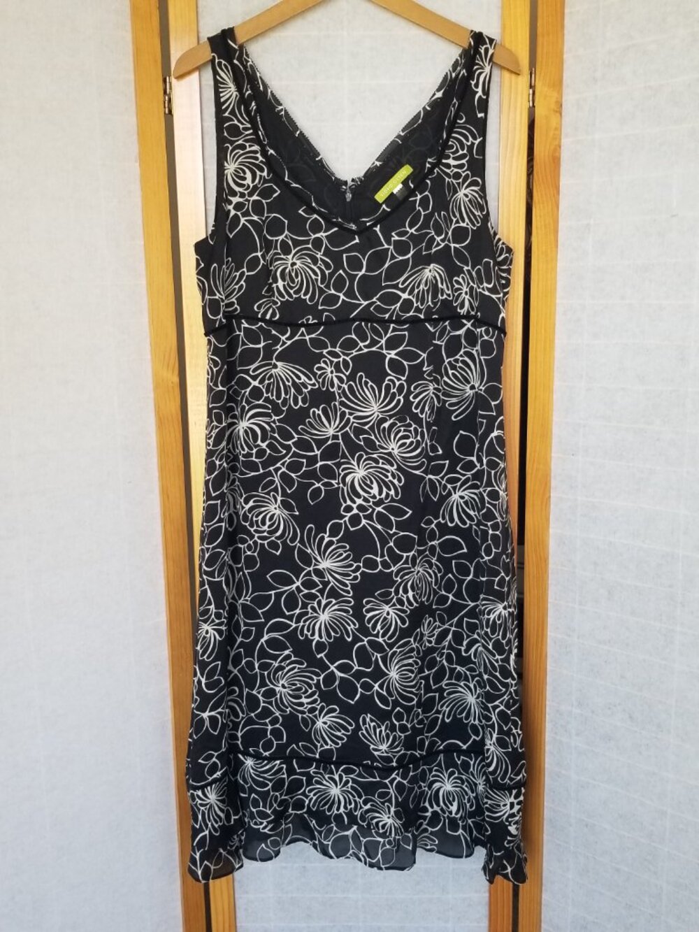 Sigrid Olsen Silk Midi Dress Size 16 Dolce Vita Black Cream Floral